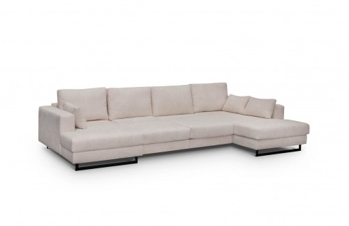 Sofá rinconera Flor beige de 4 plazas con chaise longue y patas negras
