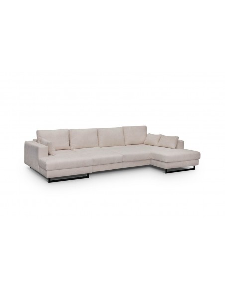 Sofá rinconera Flor beige de 4 plazas con chaise longue y patas negras