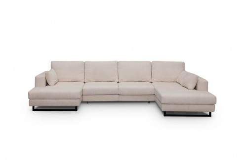 Sofá rinconera Flor beige de 4 plazas con chaise longue y patas negras 2