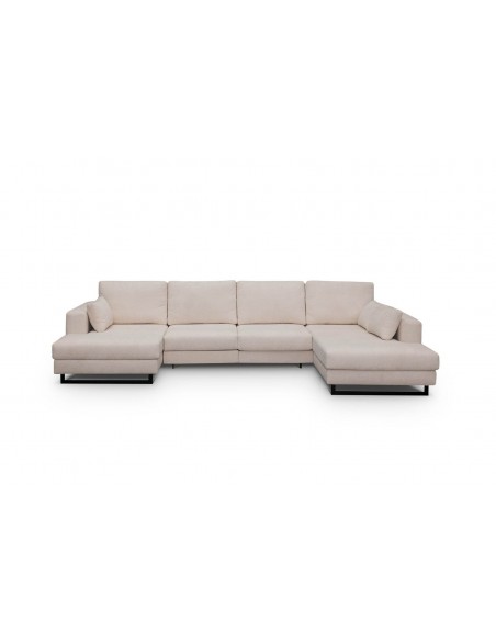 Sofá rinconera Flor beige de 4 plazas con chaise longue y patas negras