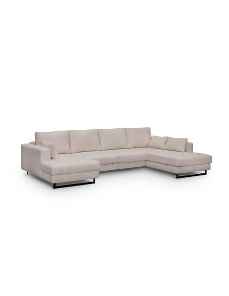 Sofá rinconera Flor beige moderno con chaise longue y patas negras