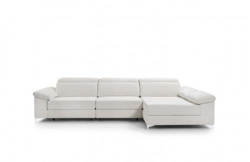 Sofá chaise longue gris claro de 3 plazas con asientos deslizantes y reposabrazos acolchados