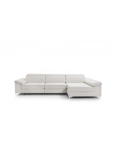 Sofá chaise longue gris claro de 3 plazas con asientos deslizantes y reposabrazos acolchados