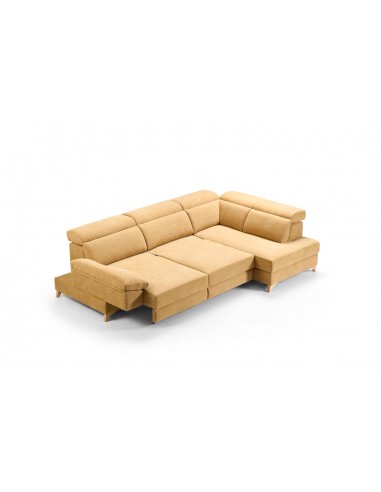 Sofá cama convertible beige con asientos deslizantes y chaise longue integrada