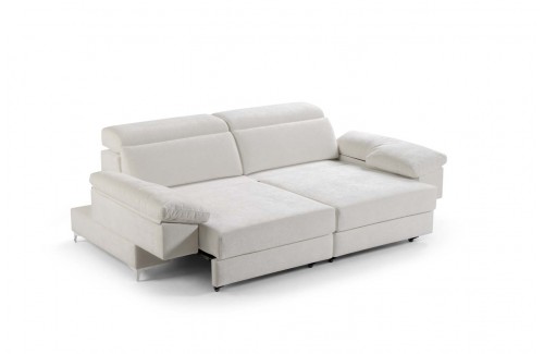 Sofá cama 3 plazas convertible color beige con asientos extraíbles y respaldos ajustables