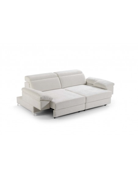 Sofá cama 3 plazas convertible color beige con asientos extraíbles y respaldos ajustables