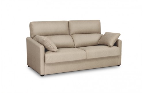 Sofá cama sistema italiano beige de 3 plazas con colchón 140x190 cm y cojines laterales 2