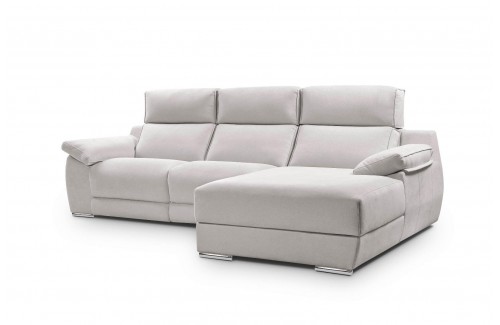 Sofá chaise longue gris claro de 3 plazas con relax motorizado y reposabrazos abatibles