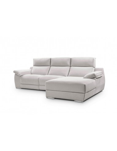 Sofá chaise longue gris claro de 3 plazas con relax motorizado y reposabrazos abatibles