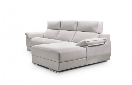 Sofá chaise longue gris claro de 3 plazas con relax motorizado y reposabrazos abatibles 2