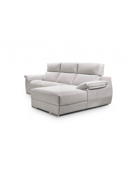Sofá chaise longue relax gris claro con mecanismo motorizado y posición gravedad 0