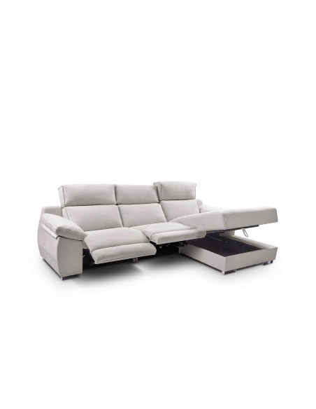 Sofá chaise longue relax motorizado gris claro con asientos reclinables y mecanismo gravedad 0