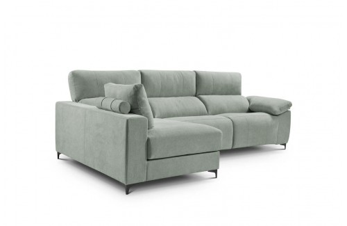 Sofá chaise longue relax gris claro de 3 plazas con mecanismo motorizado y asientos deslizantes