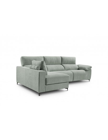 Sofá chaise longue relax gris claro de 3 plazas con mecanismo motorizado y asientos deslizantes