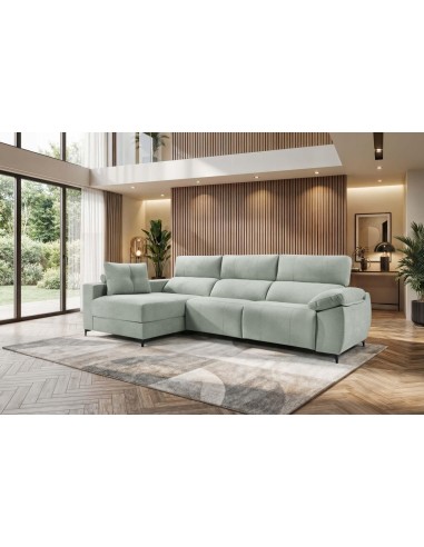 Sofá chaise longue relax gris claro de 3 plazas con asientos deslizantes y mecanismo gravedad 0