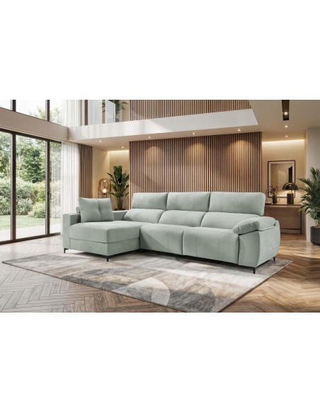 Sofá chaise longue relax gris claro de 3 plazas con asientos deslizantes y mecanismo gravedad 0
