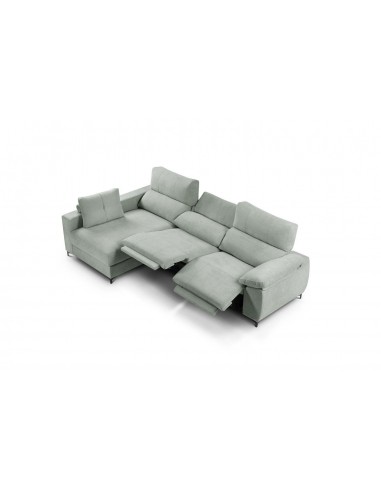 Sofá chaise longue relax motorizado gris con asientos deslizantes y mecanismo gravedad 0