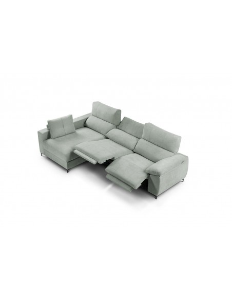 Sofá chaise longue relax motorizado gris con asientos deslizantes y mecanismo gravedad 0